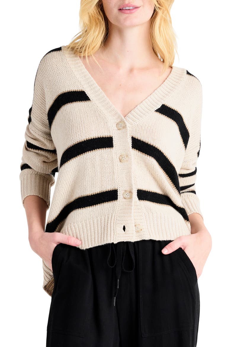 Kendall Stripe Cardigan, Main, color, OAT BLACK STRIPE