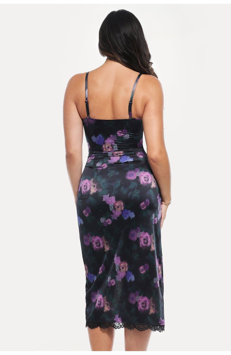 Popilush Lace Trim Sculpting Floral-Print Midi Dress, Alternate, color, Nocturne Floral