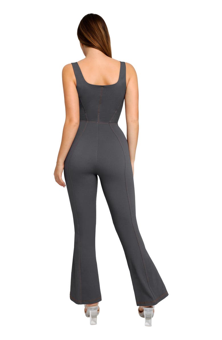Popilush Shapewear Sculpting Denim Tank Flare Leg Jumpsuit, Alternate, color, Charcoal Black