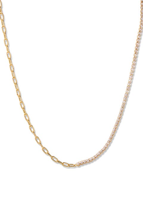Isabella Mini Birthstone Tennis & Paper Clip Chain Necklace