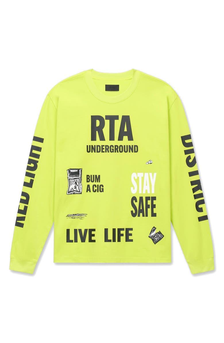 RtA Lawrence Long Sleeve Cotton Graphic T-Shirt, Main, color, Neon Underground