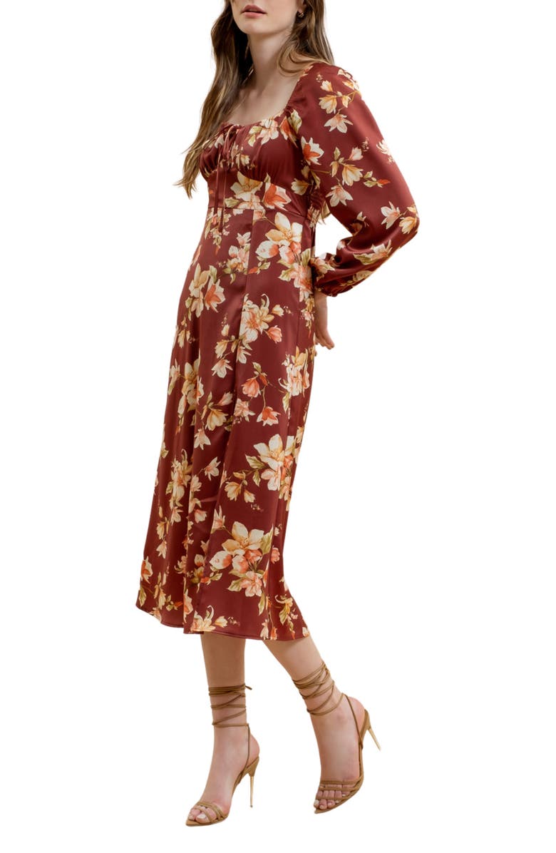 Blu Pepper Floral Long Sleeve Midi Dress, Alternate, color, Burgundy Multi