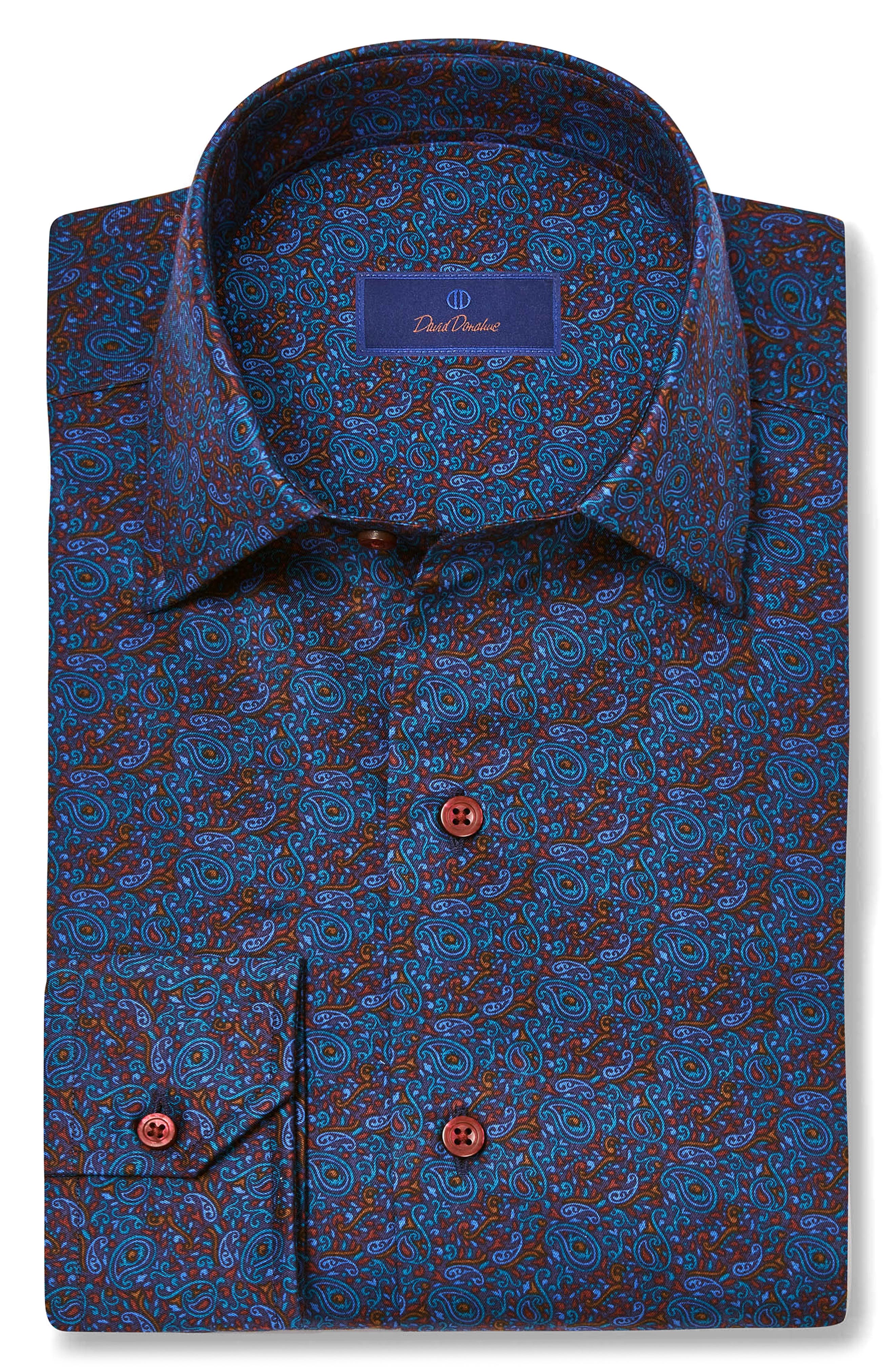David Donahue Paisley Print Cotton Sport Shirt
