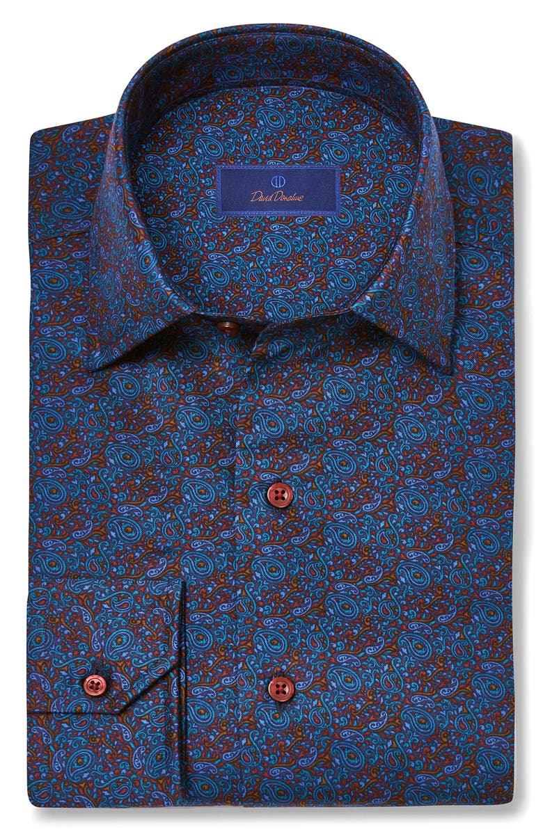 David Donahue Paisley Print Cotton Sport Shirt, Main, color, Navy/ Multi