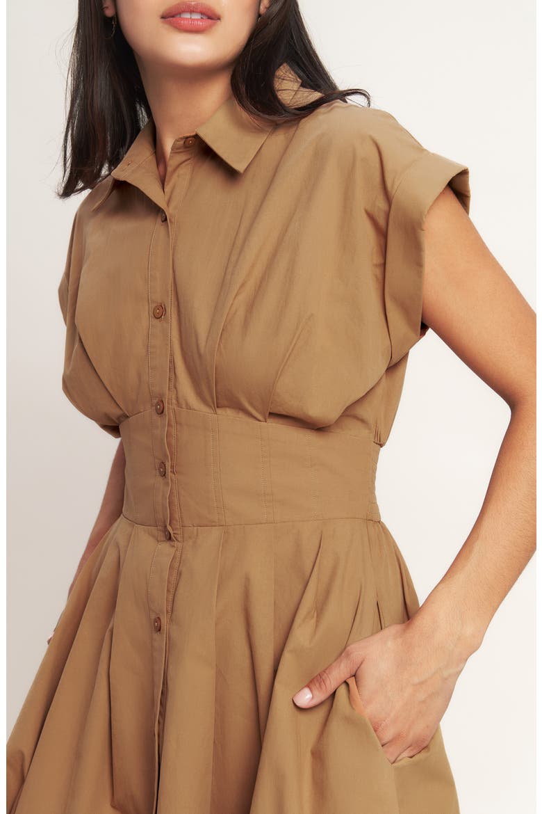 Corset Midi Fit & Flare Dress, Alternate, color, CARAMEL
