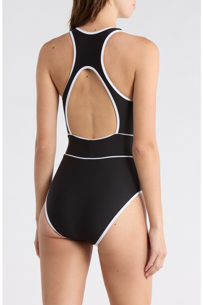 Bali Boho Contrast Binding One-Piece Swimsuit, Alternate, color, BLACK