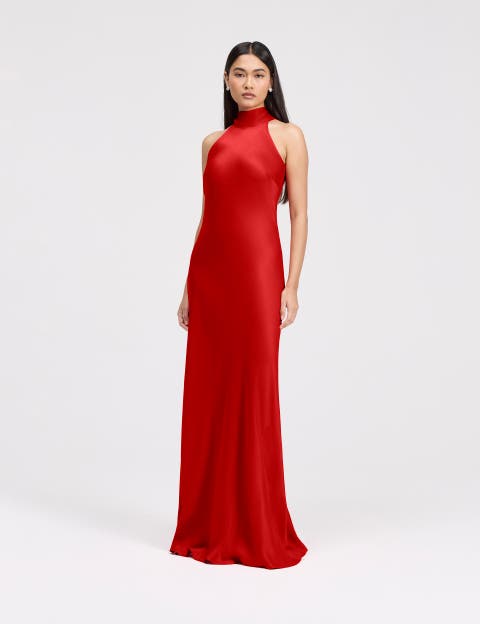 Angelica High Neck Satin Maxi Dress