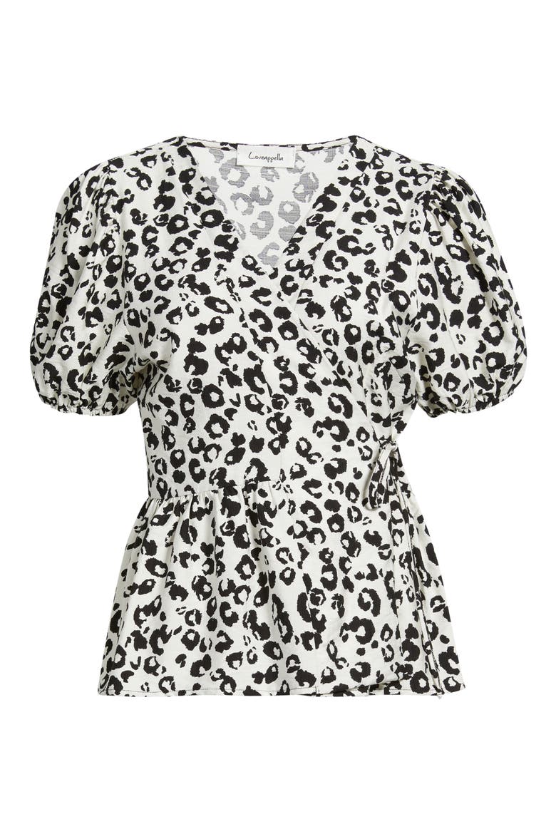 Animal Print Wrap Top, Alternate, color, BEIGE/ BLACK