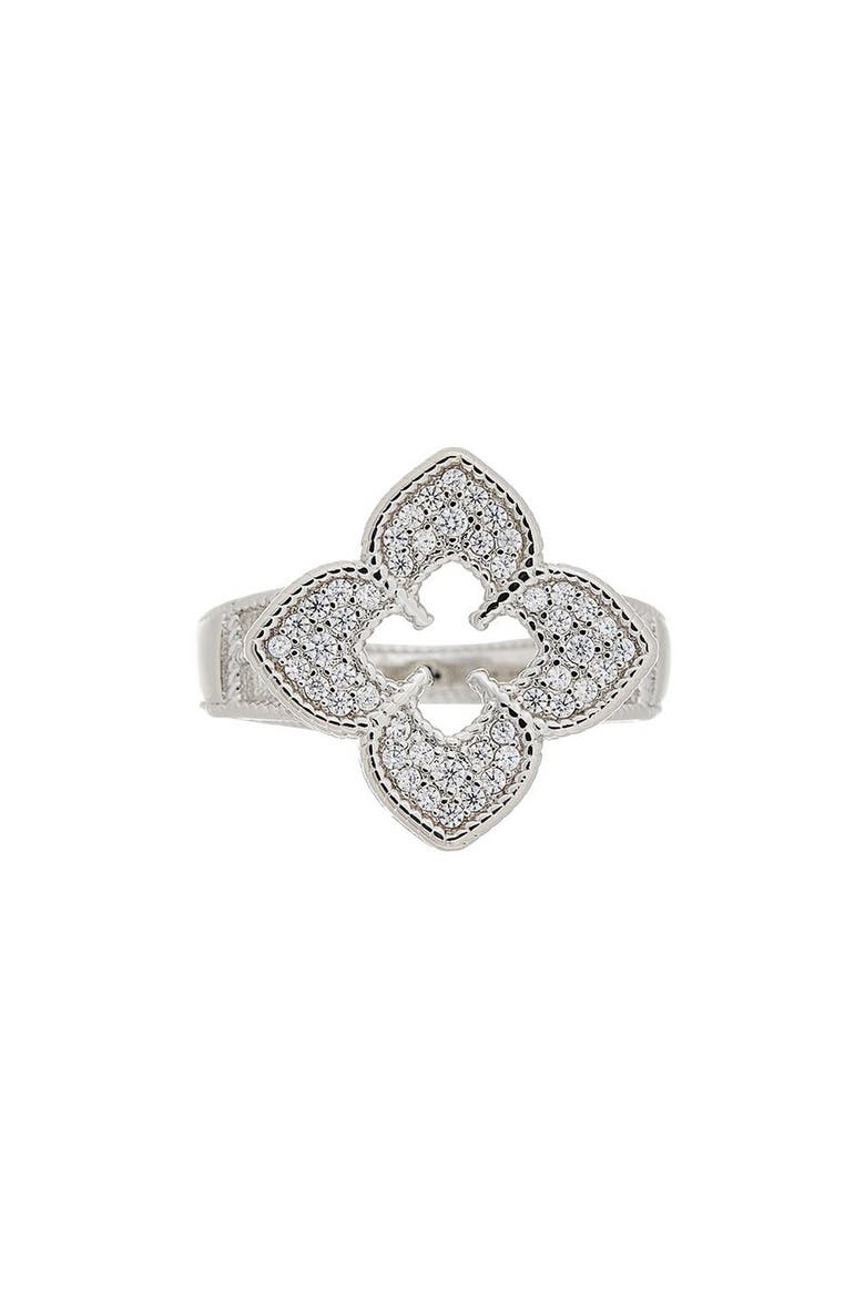 Cubic Zirconia Quatrefoil Ring, Main, color, SILVER