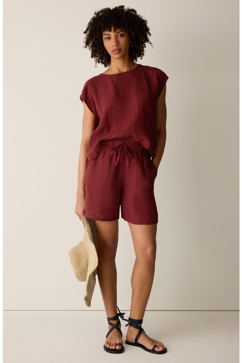 Organic Linen Drawstring Walking Shorts, Alternate, color, SUN DRIED TOMATO