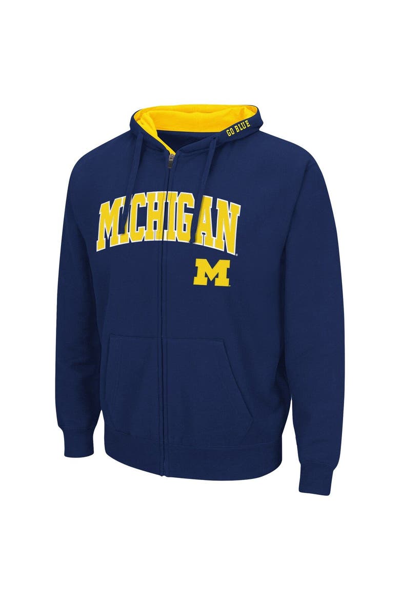 Men's Colosseum Navy Michigan Wolverines Arch & Logo 3.0 Full-Zip Hoodie, Alternate, color, Navy