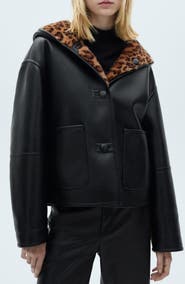 MANGO Bella Reversible Faux Leather & Faux Fur Jacket