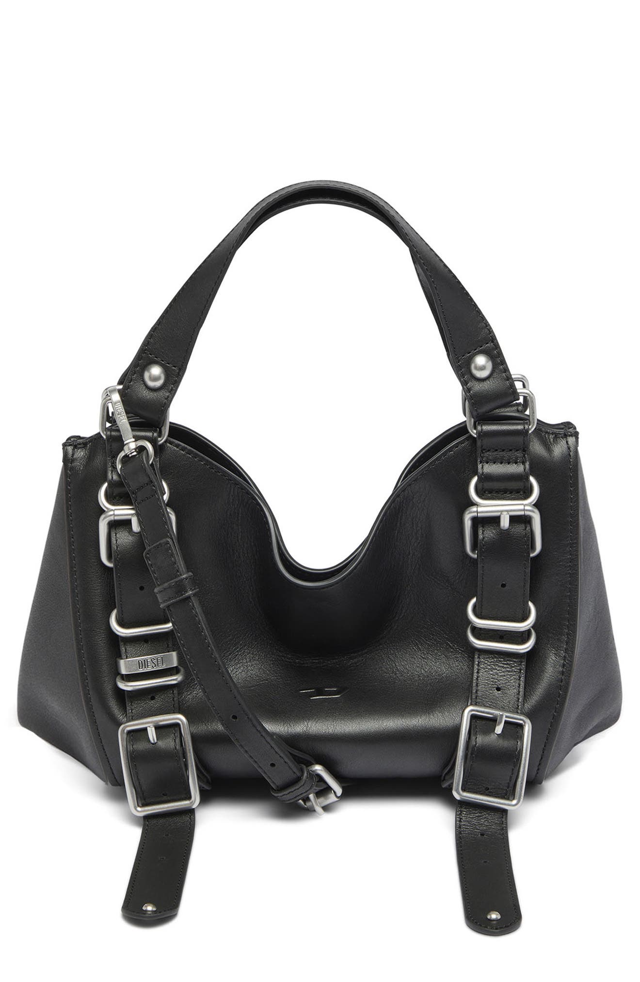 D-One Small Leather Top Handle Bag, Main, color, BLACK