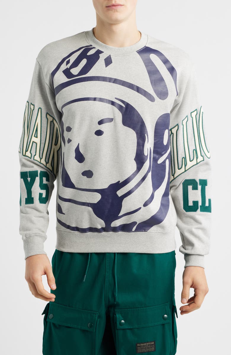 Billionaire Boys Club BB Big Face Helmet Head Cotton Sweatshirt, Main, color, Heather Grey