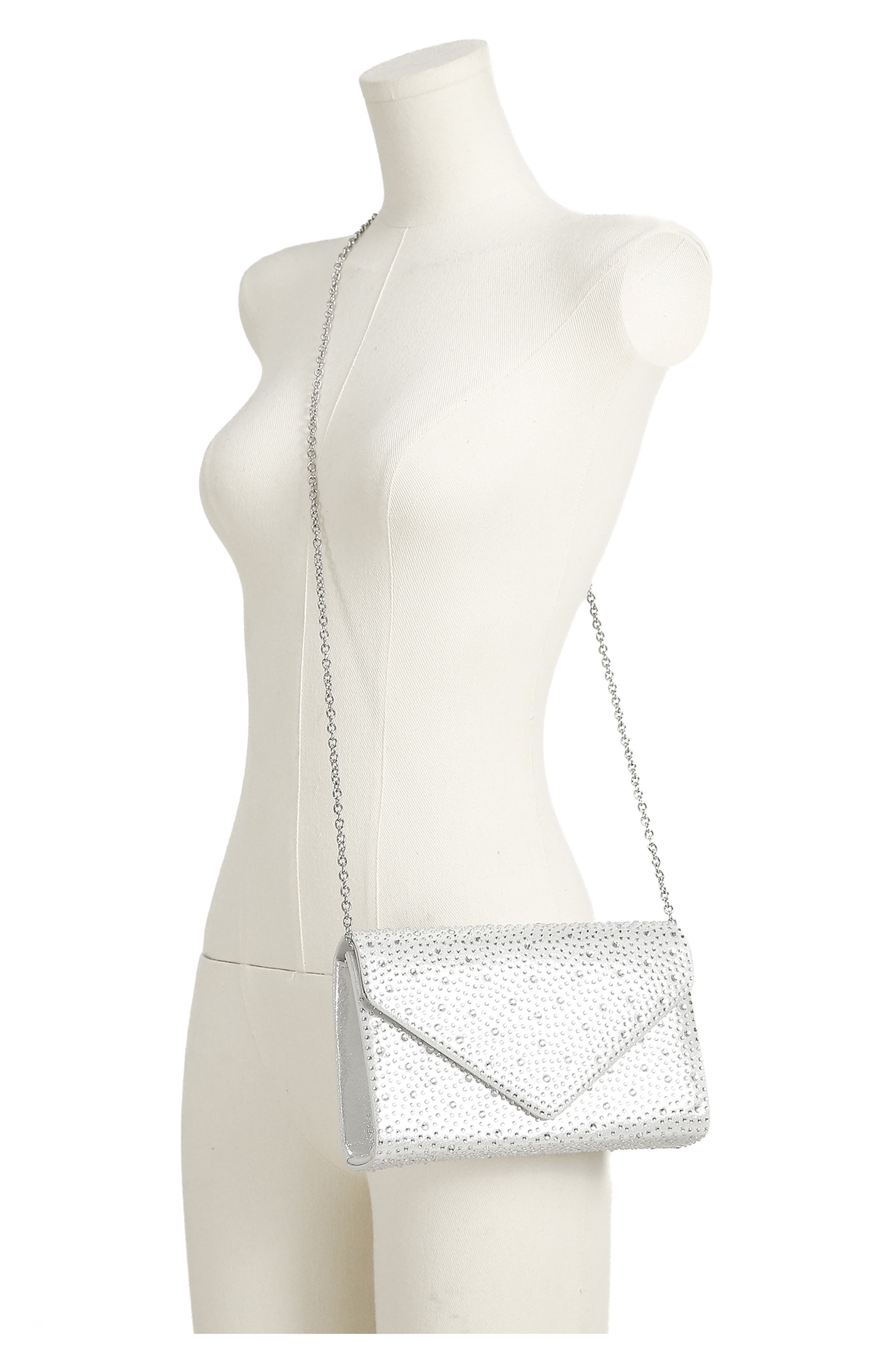 Rhinestone Envelope Clutch, Alternate, color, SILVER