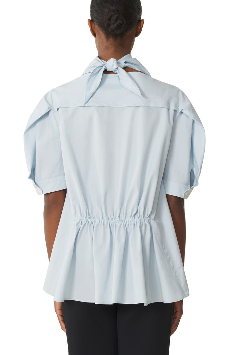Blue Scarf Top In Cotton Poplin, Alternate, color, White, Pale blue