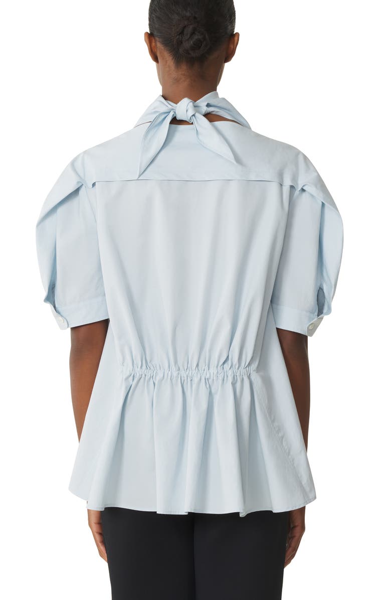 Lanvin Blue Scarf Top In Cotton Poplin, Alternate, color, White, Pale Blue