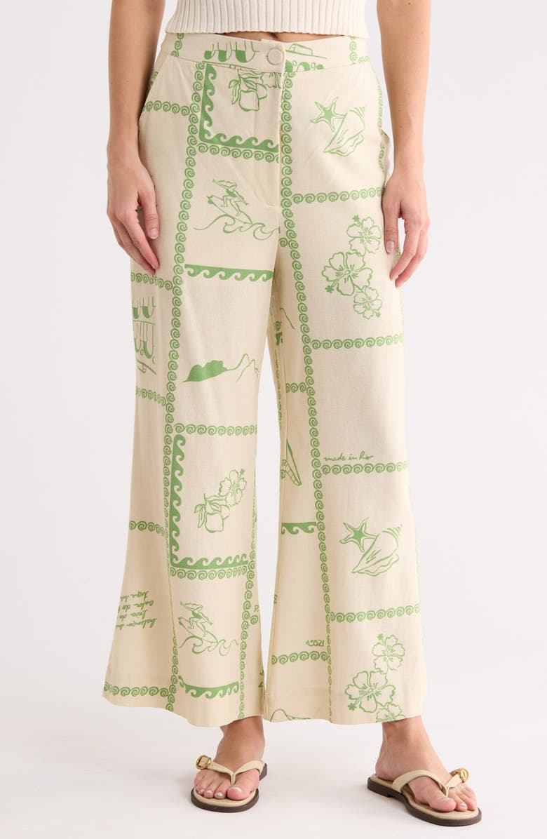 DRESS TO Border Print Pants, Main, color, Off White Rio