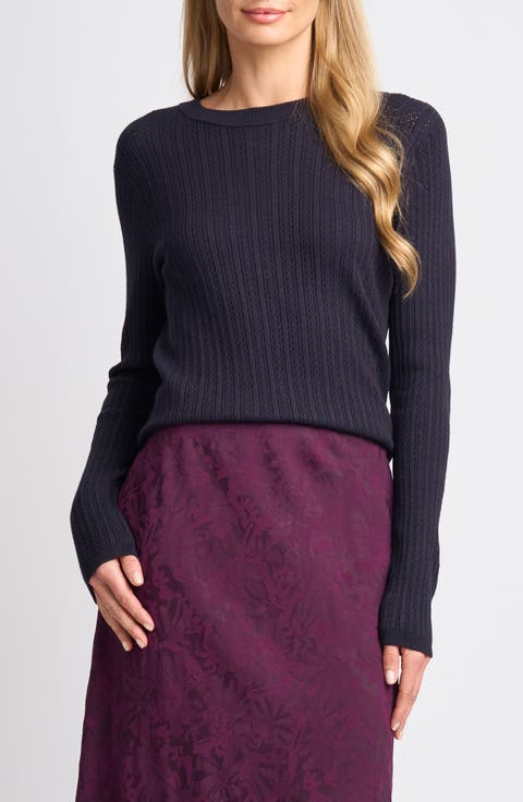 Pointelle Rib Crewneck Sweater