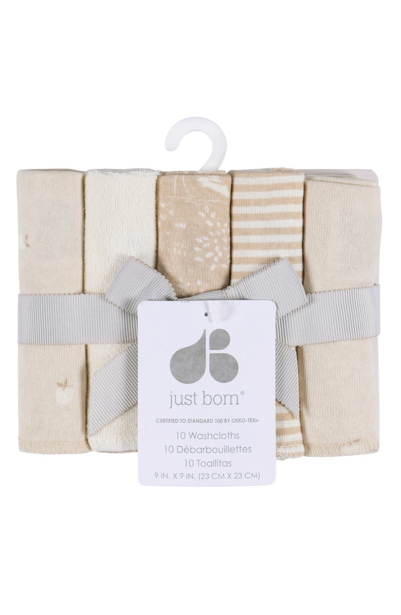 Just Born French Terry Washcloths Set, Tans, One Size, Alternate, color, Nature Tan