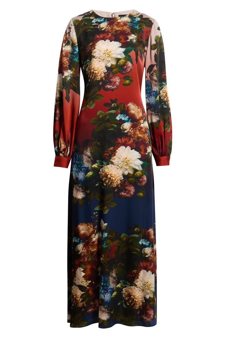 The Renata Floral Long Sleeve Silk Blend Maxi Dress, Alternate, color, MYSTICAL FORREST