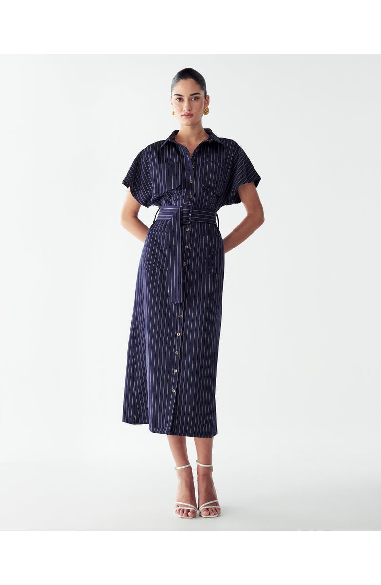WILLA Wichita Midi Dress, Alternate, color, Navy Pinstripe