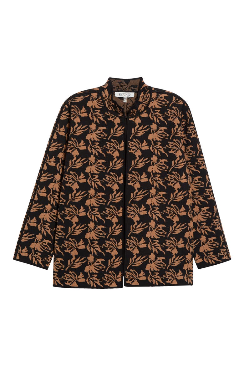 Jacquard Stand Collar Cardigan, Main, color, BLACK/ DARK CAMEL