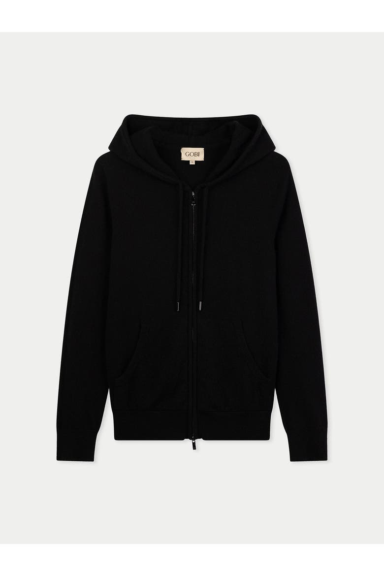 Woman Zipper Hoodie with Smiley Pocket, Main, color, black