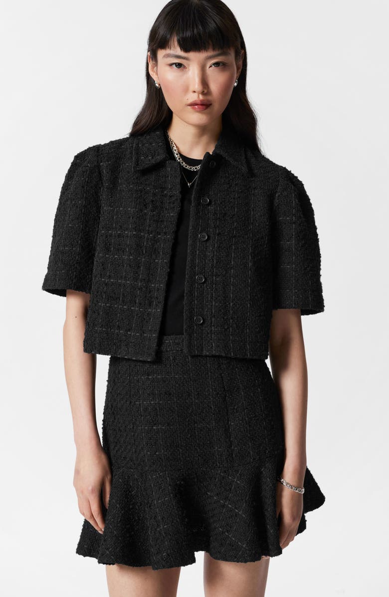 & Other Stories Flounce Hem Cotton Blend Tweed Miniskirt, Alternate, color,