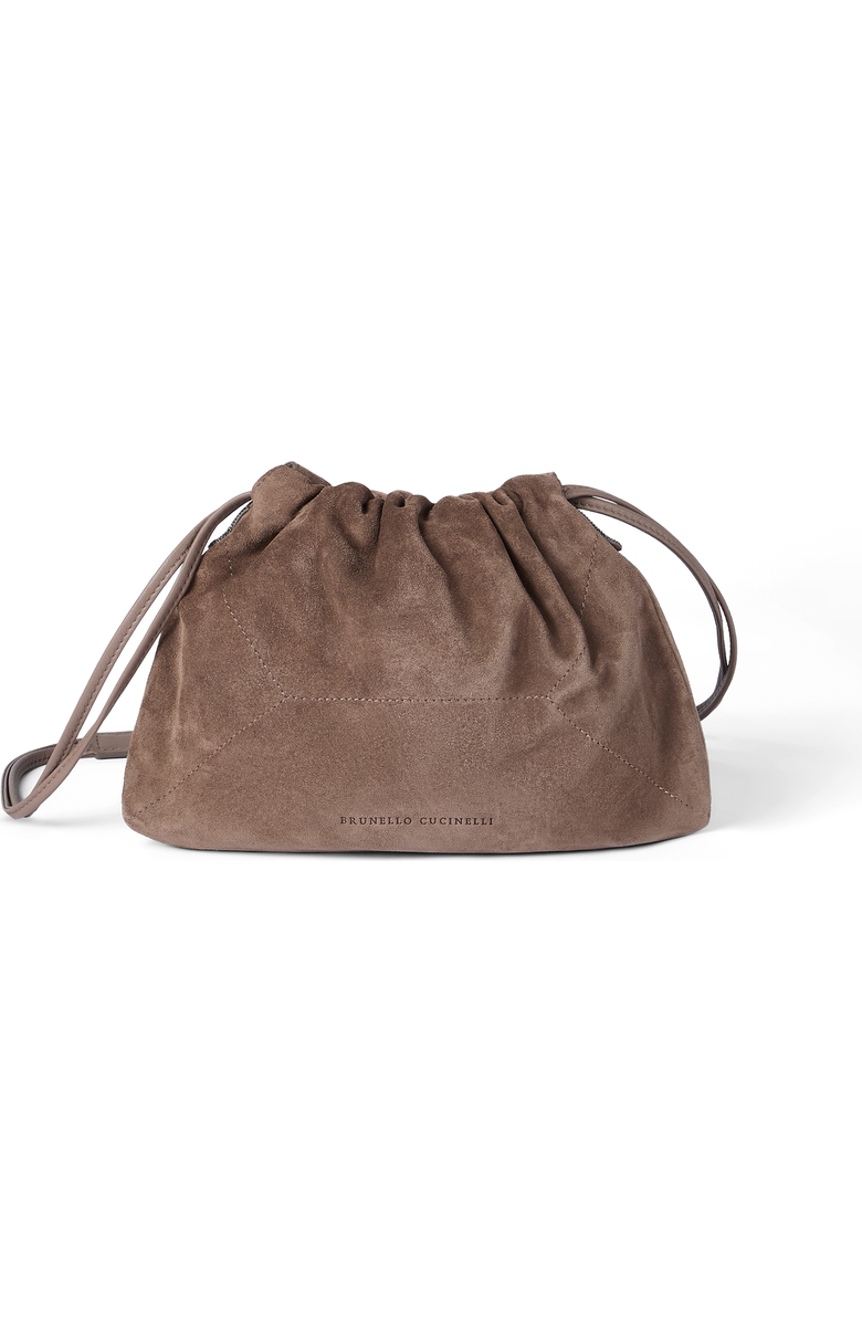 Brunello Cucinelli Suede BC Duo pouch bag, Main, color, Brown