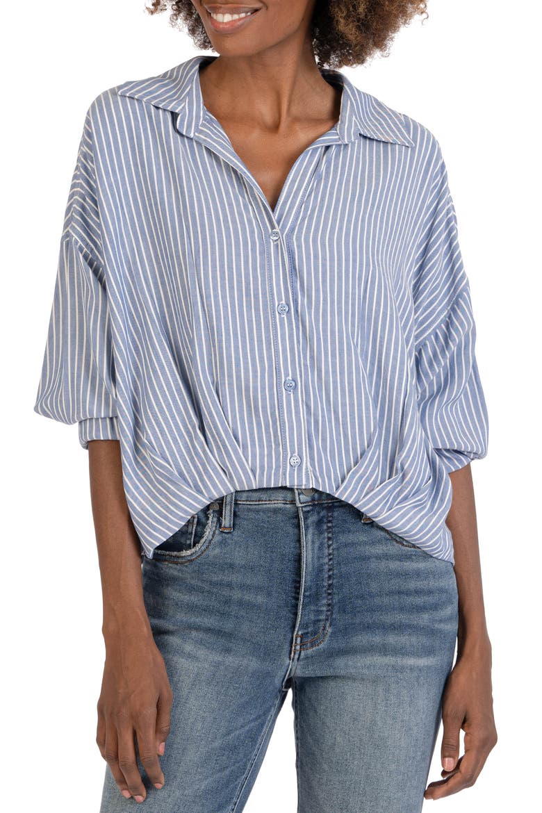 Angelou Crop Button-Up Shirt, Main, color, BLUE/ WHITE