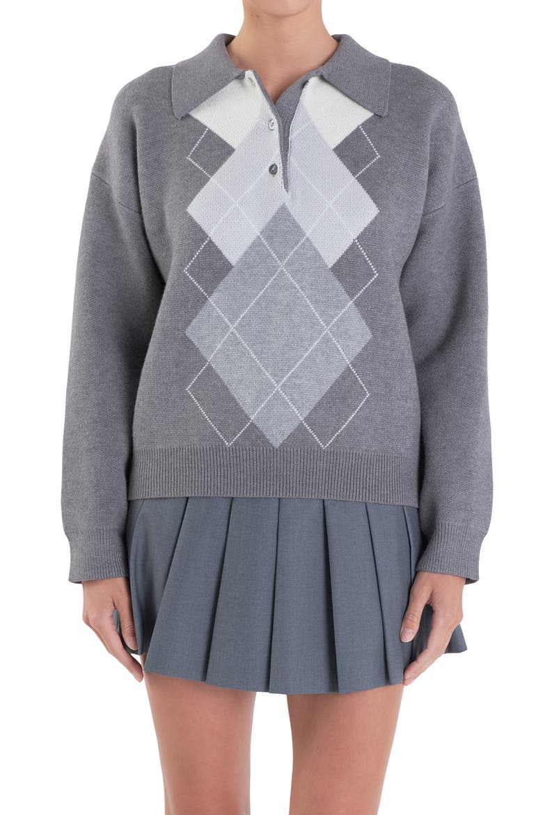 Argyle Polo Sweater, Alternate, color, GREY