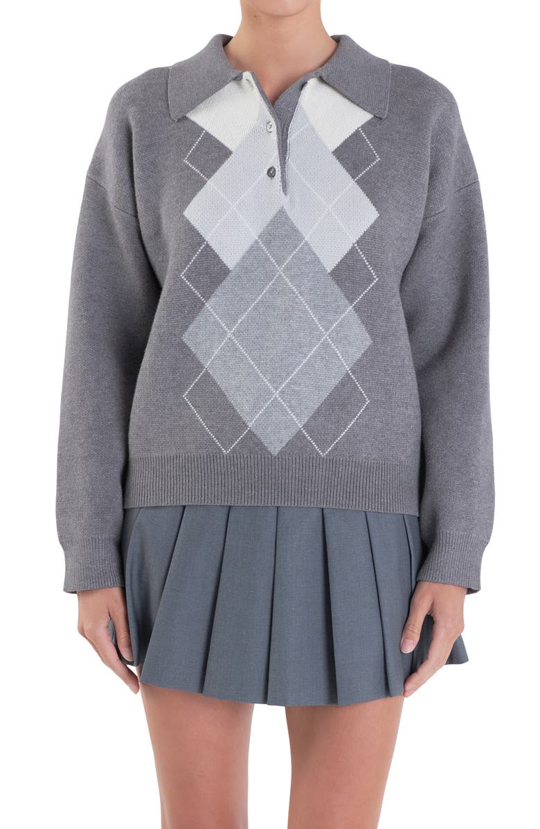 English Factory Argyle Polo Sweater, Alternate, color,