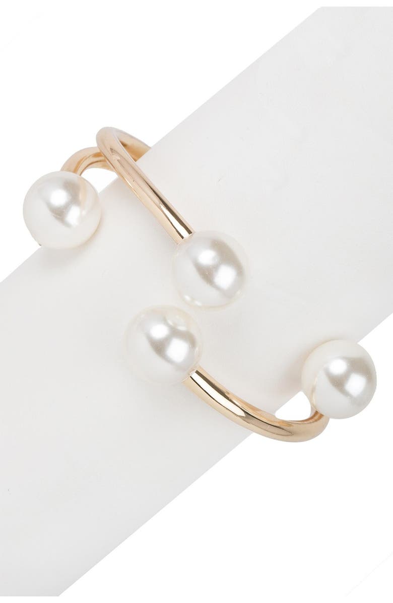SAACHI Hinged Faux Pearl Cuff, Main, color, Gold