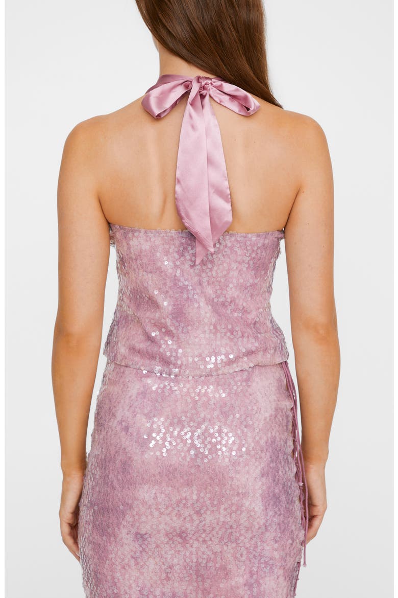 Sequin Lace-Up Halter Top, Alternate, color, PINK