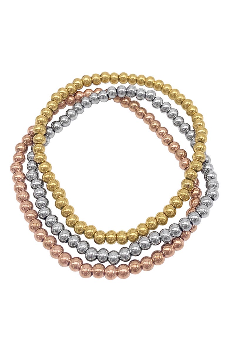 Adornia Tri-Tone Beaded Stretch Bracelets Set, Main, color, 