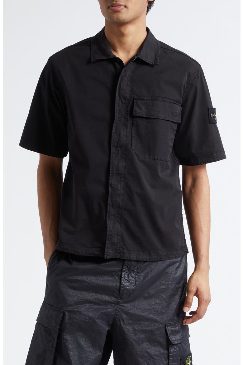 black short sleeve button up dress shirt mens Short Sleeve Traveler Stretch Button Shirt for Tall Men in Black M / Extra Tall / Black
