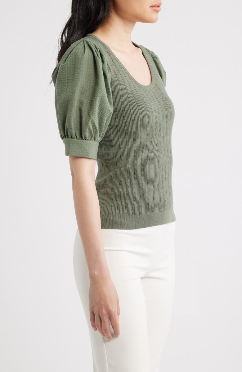 Elie Tahari The Kaeta Mixed Media Puff Sleeve Sweater, Alternate, color, Dusty Sage