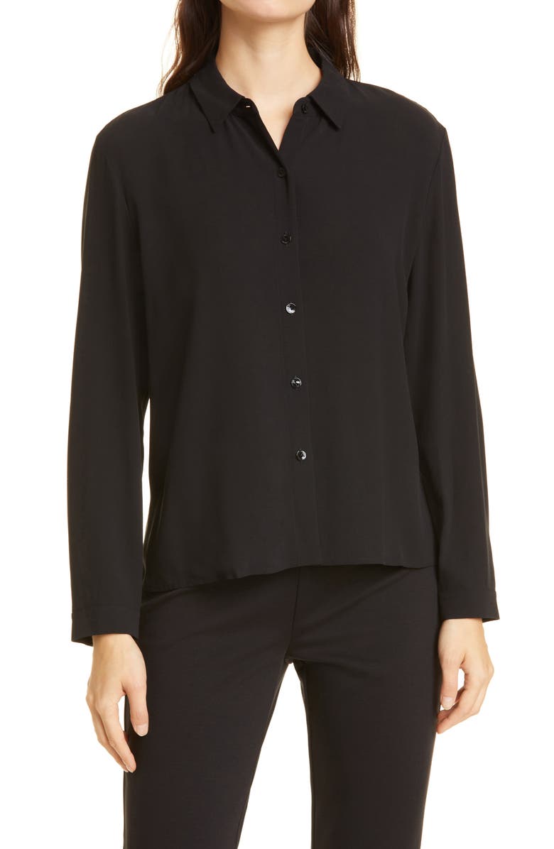 Eileen Fisher Classic Collar Easy Silk Button-Up Shirt, Main, color, 