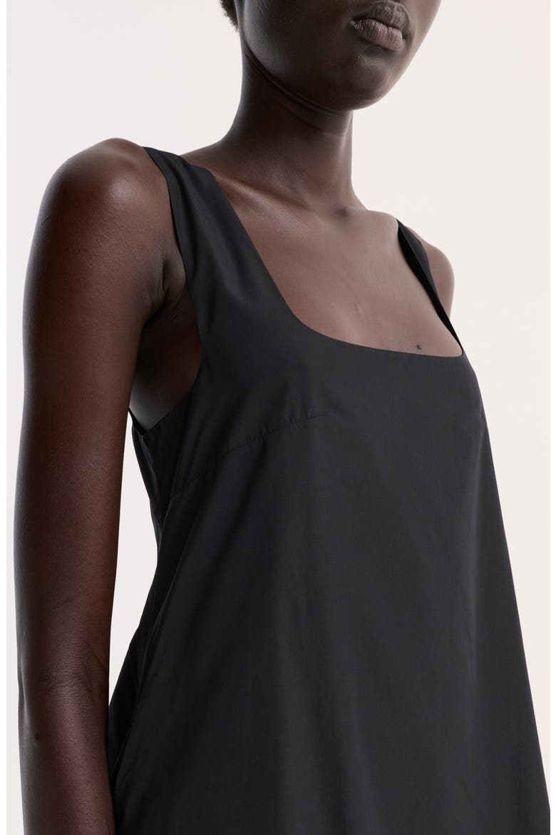 Balloon Hem Technical Taffeta Midi Dress, Alternate, color, BLACK