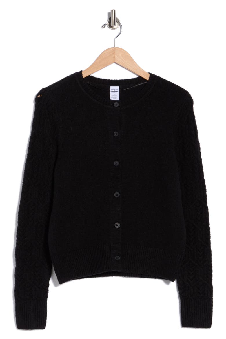 Novelty Stitch Long Sleeve Cardigan, Alternate, color, BLACK