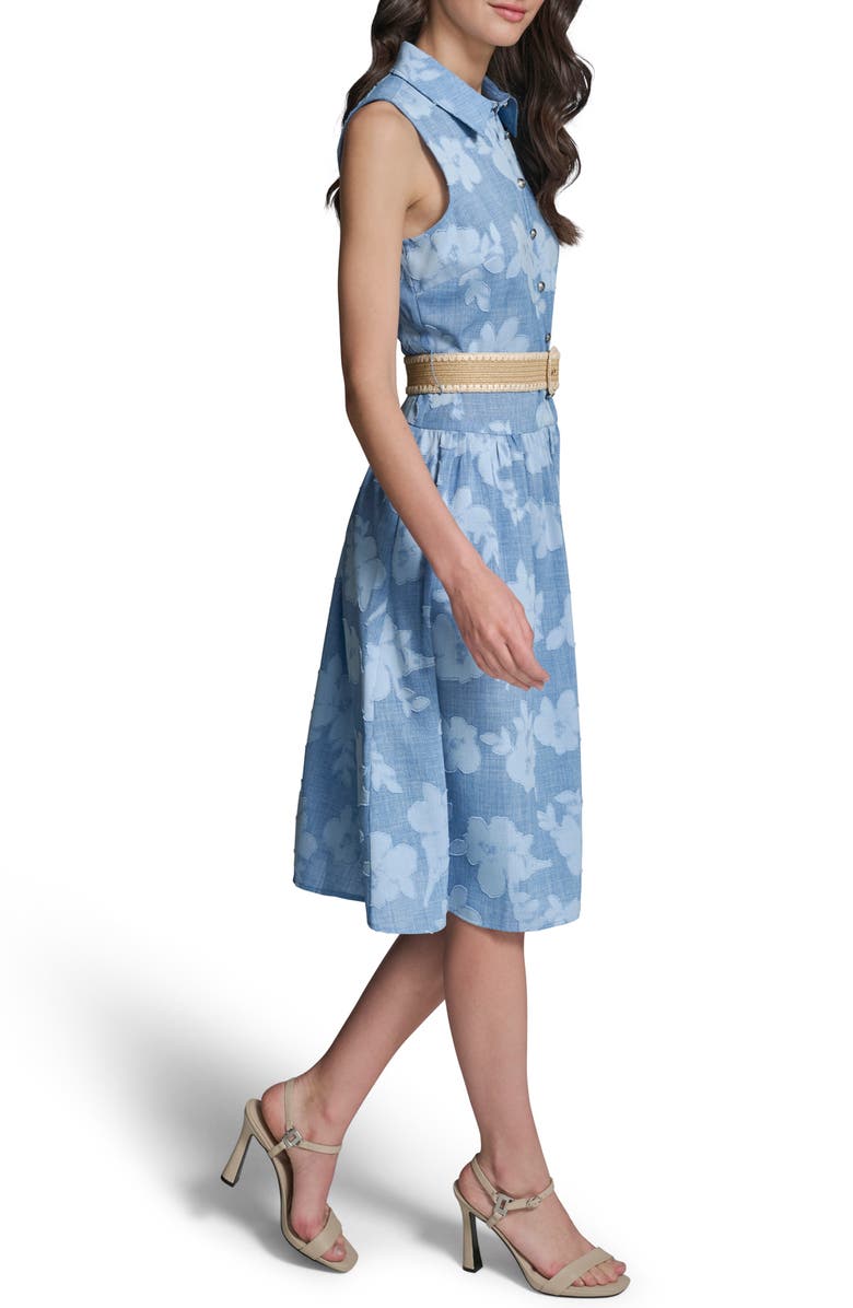 KARL LAGERFELD PARIS Flora Sleeveless Denim Midi Dress, Alternate, color, Medium Wash