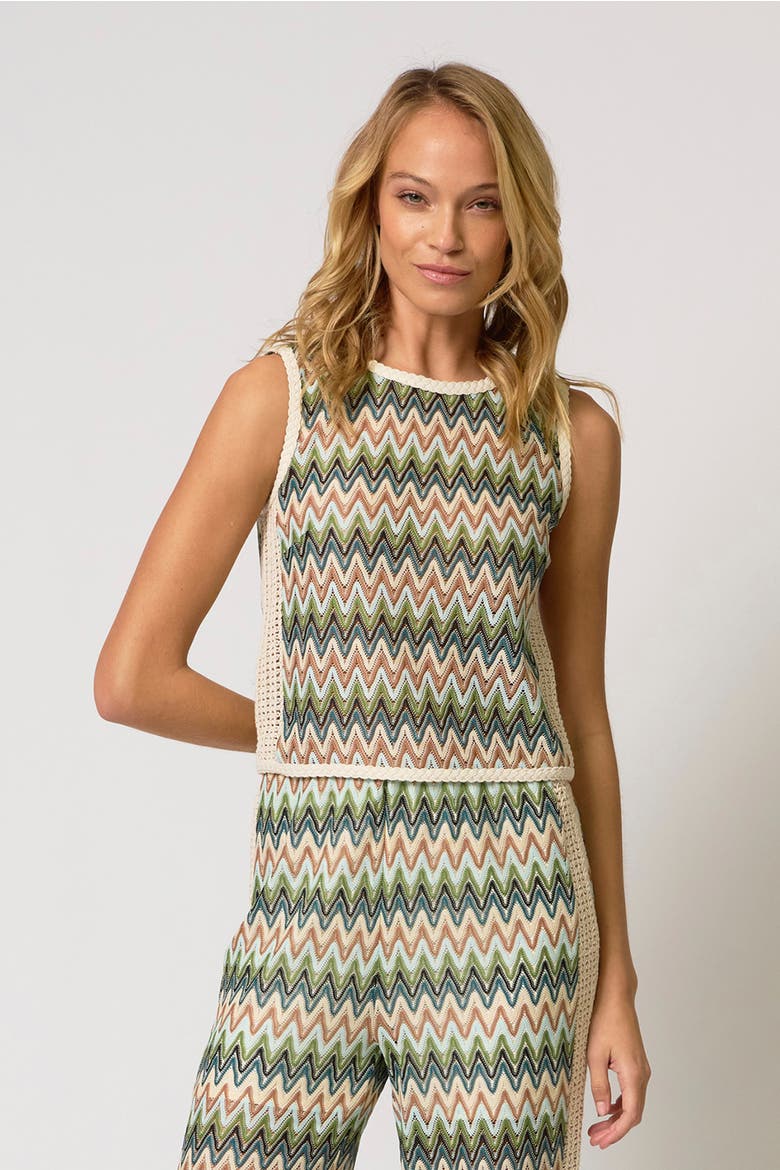 Celine Rainbow Crochet Knit Button-Back Shell, Alternate, color, NEUTRAL MULTI