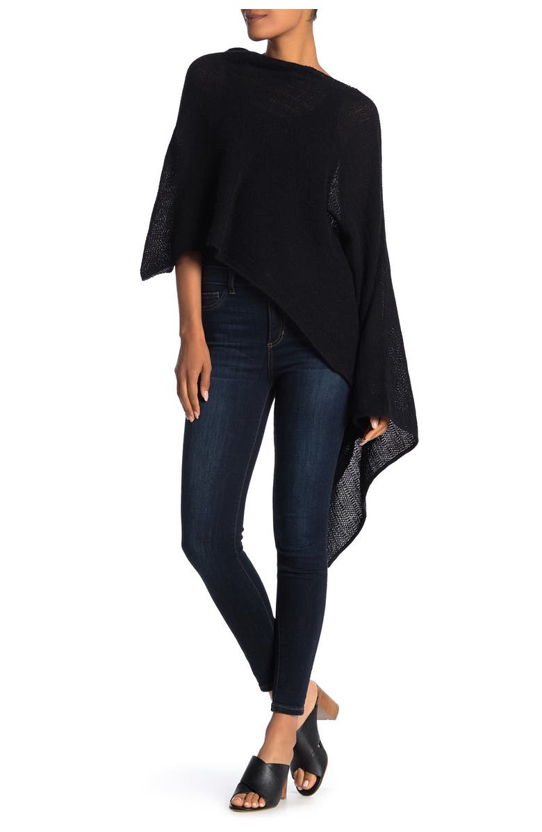 Portolano Lightweight Lambswool Cowl Neck Poncho, Main, color, Black