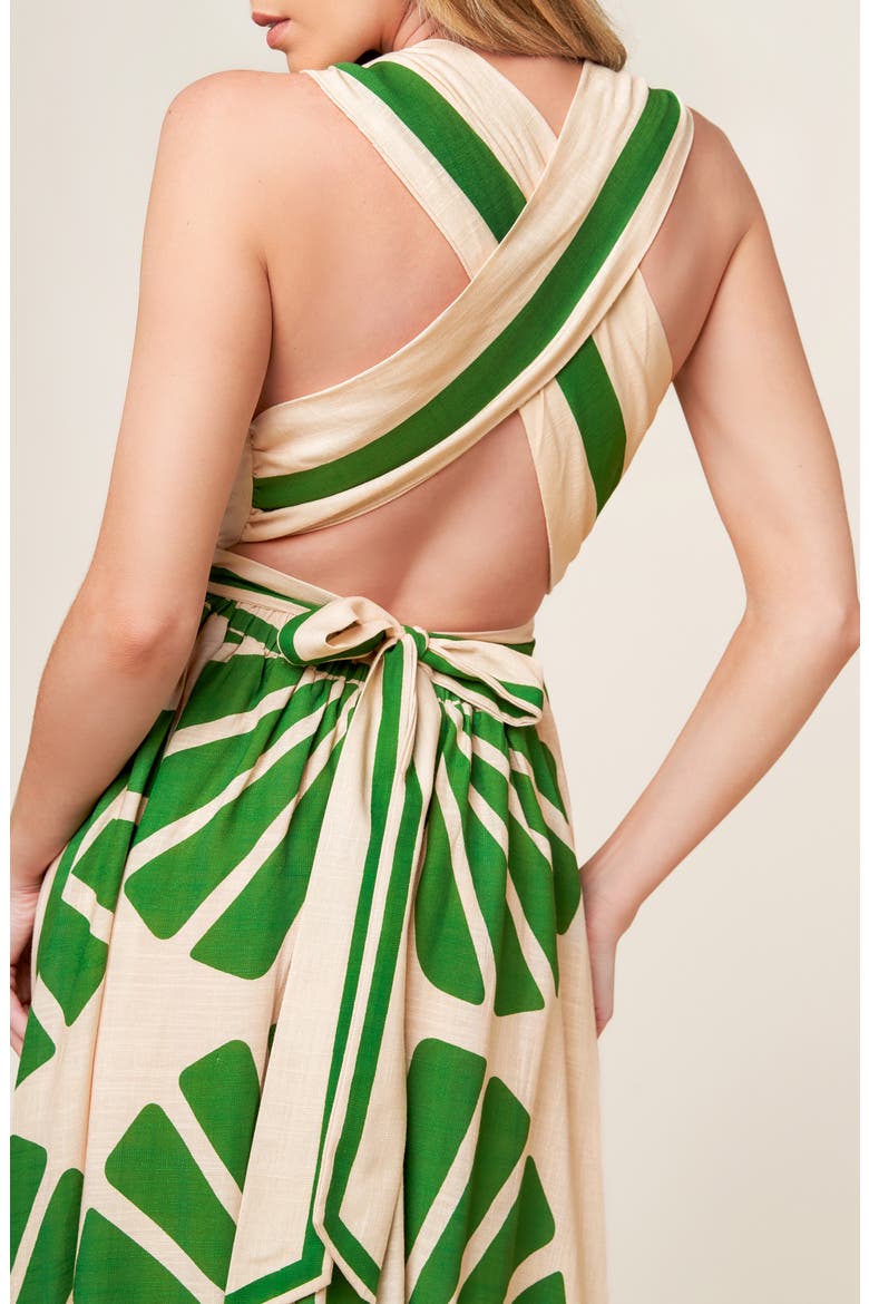 Botanical Print Open Back Maxi Dress, Alternate, color, TAUPE/ GREEN