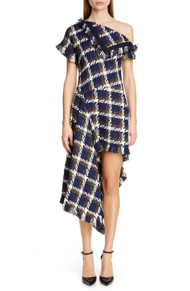 MONSE Asymmetrical One Shoulder Tweed Dress, Main, color, 
