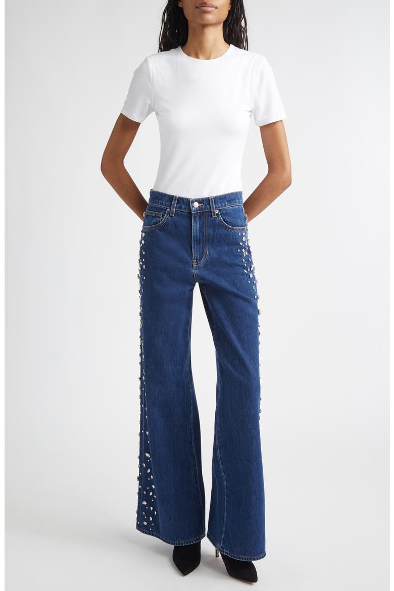 Kasey Embellished Wide Leg Jeans, Alternate, color, STONED BRIGHT BLUE