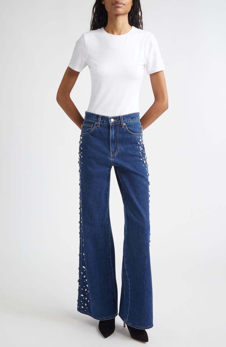 Veronica Beard Kasey Embellished Wide Leg Jeans, Alternate, color, Stoned Bright Blue