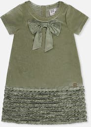 Deux par Deux Short Sleeve Bow Detail Textured Bottom A-Line Dress