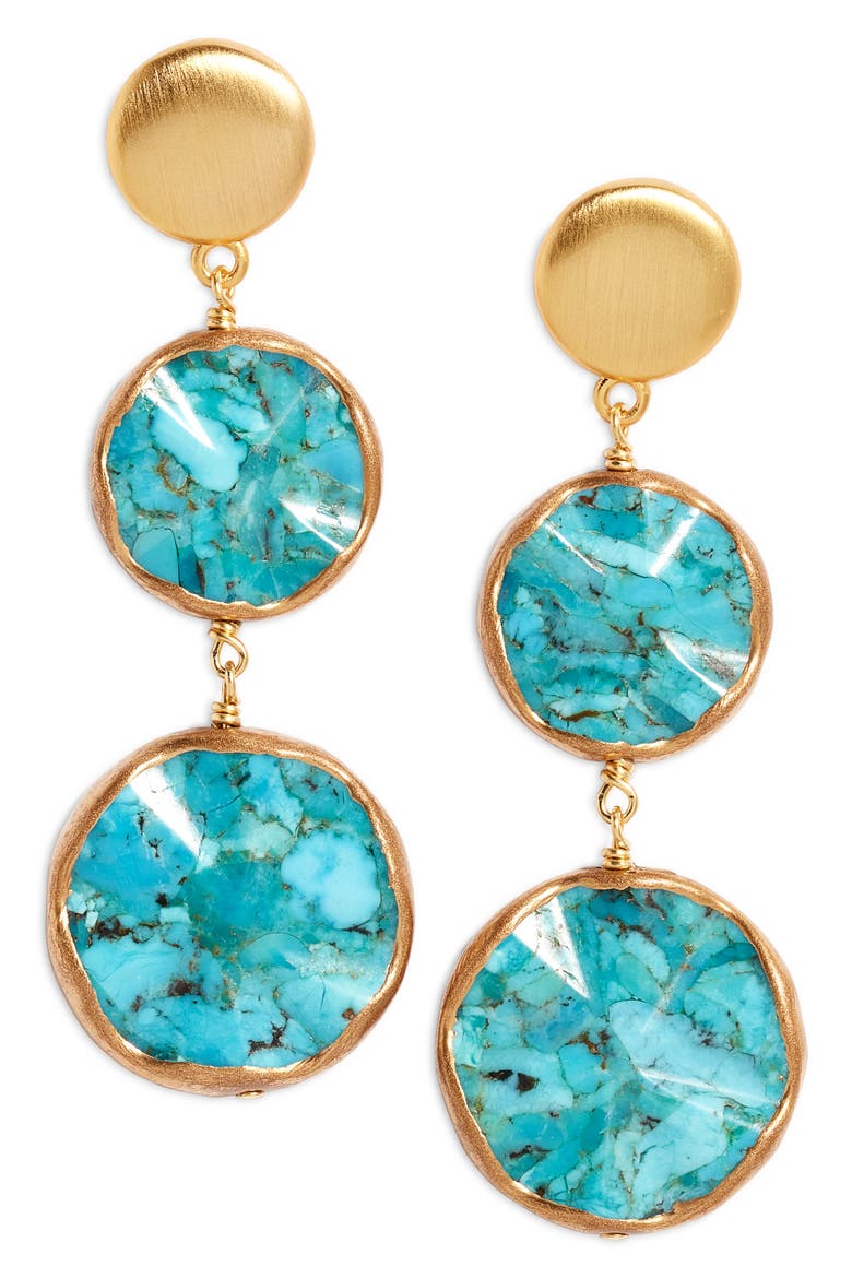 Wavy Turquoise Double Drop Earrings, Main, color, TURQUOISE